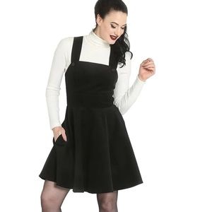 Hell Bunny black Wonder Years Corduroy pinafore overall dress L NWT